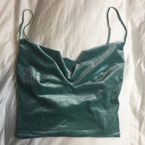 Velvet Cowl Neck Crop Top